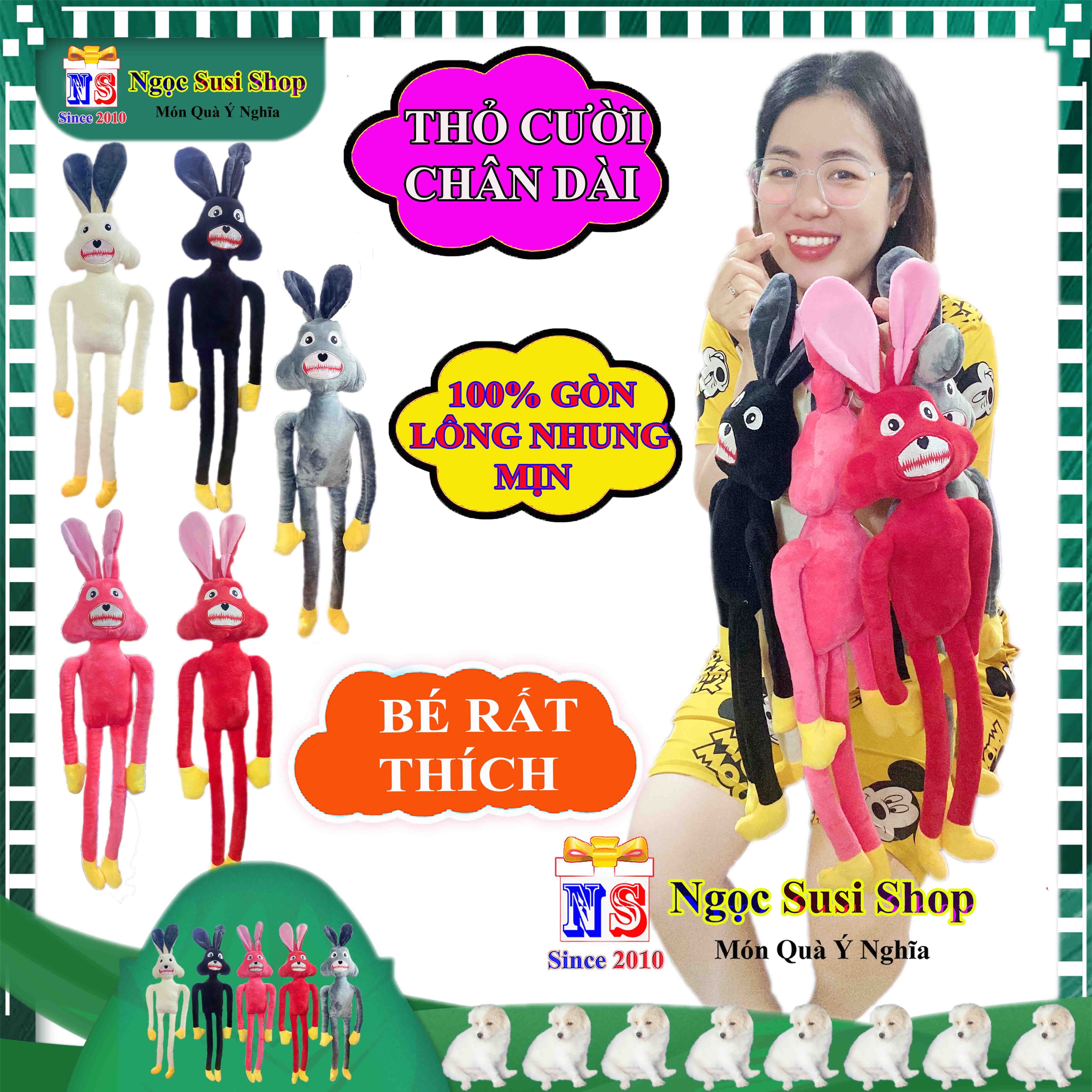 [NHƯ ẢNH] THÚ NHỒI BÔNG CON THỎ CƯỜI CHÂN DÀI CHO BÉ CẦM CHƠI SIZE NHỎ 60CM  - GẤU BÔNG HÌNH CON THỎ CƯỜI