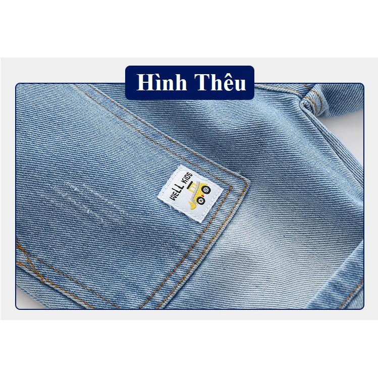 Quần bé trai, quần short jean bé trai thêu hình xe