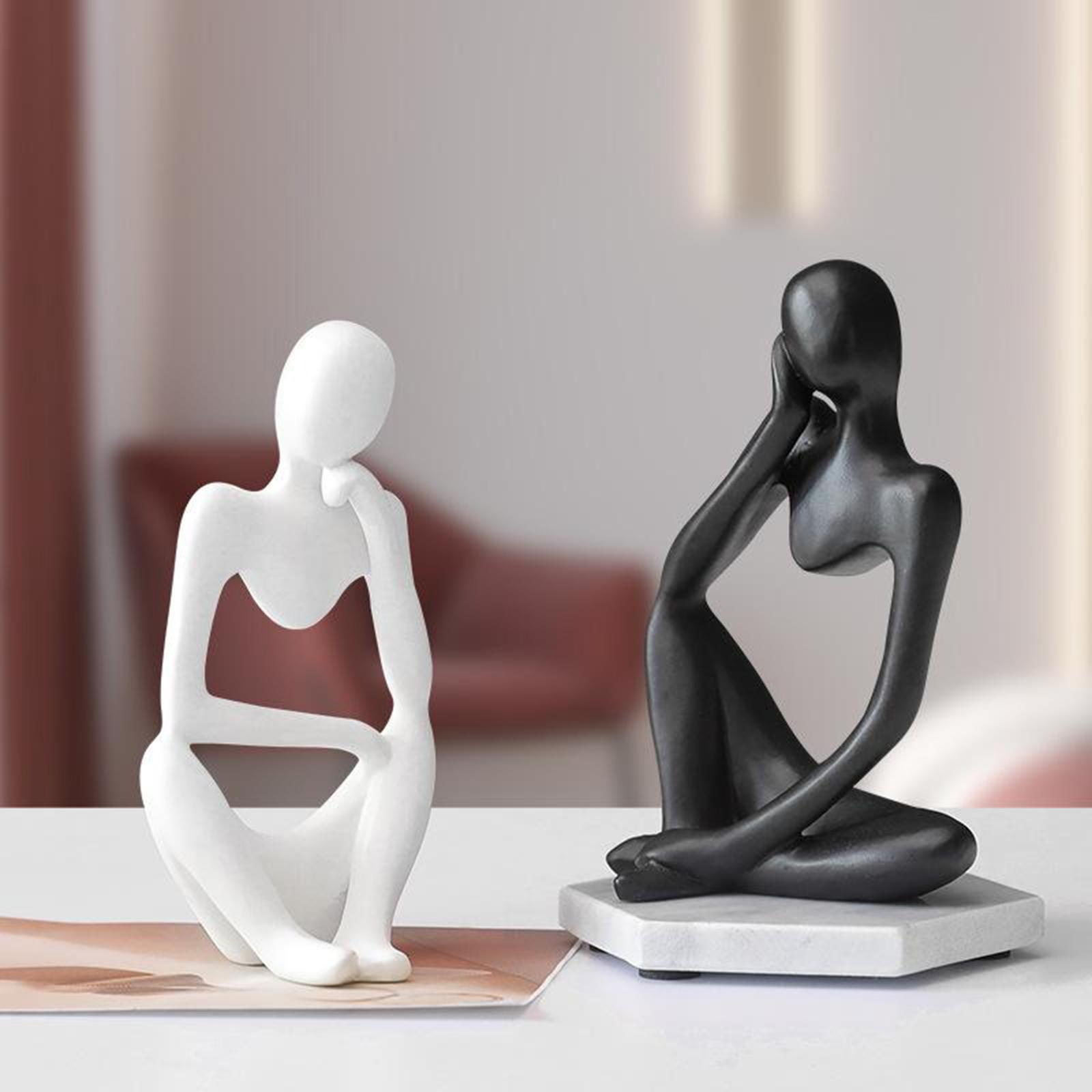 Thinker Sculpture Figurine Home Statues Modern Bookcase