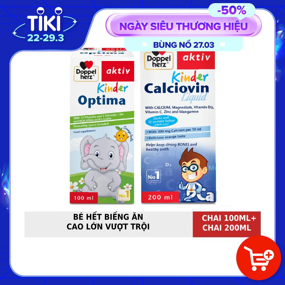 Bộ đôi Ăn ngon miệng, khỏe toàn diện Kinder Optima và Calciovin Liquid - Doppelherz