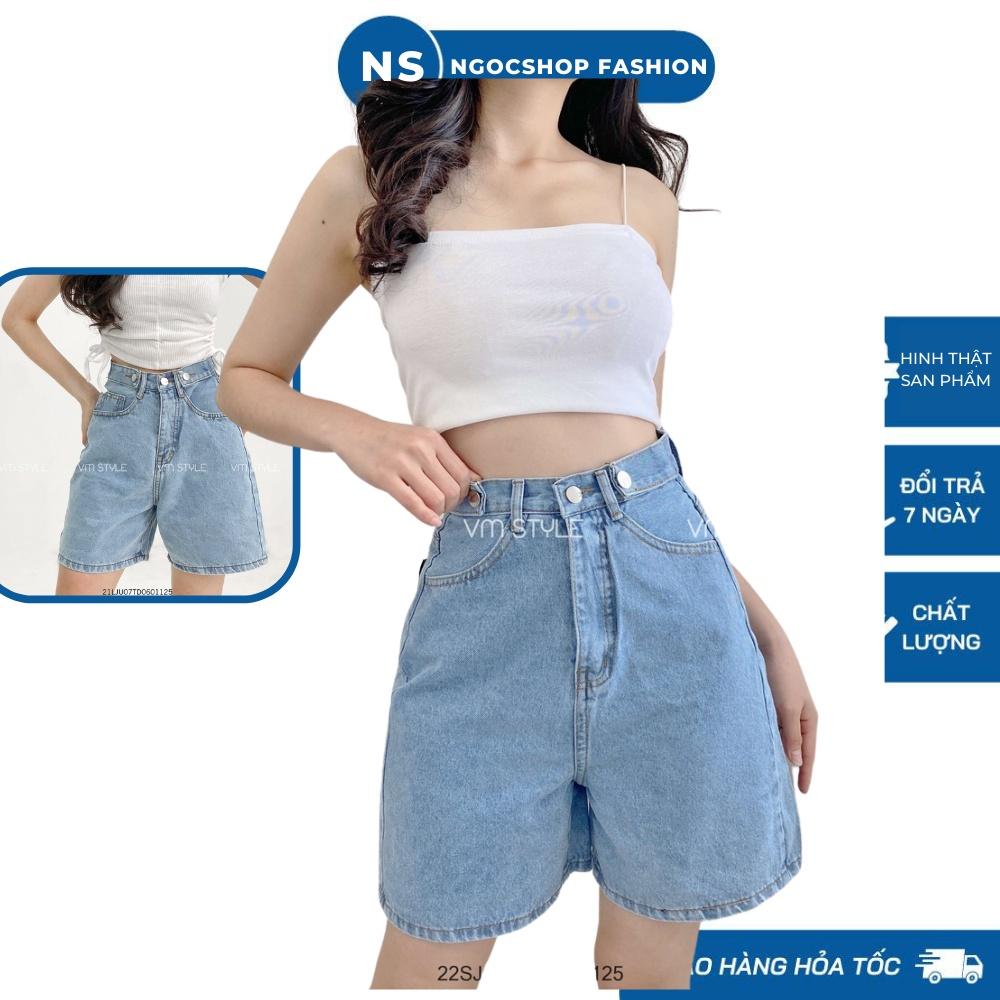 Quần sort jean ống rông nữ lưng cao 3 nút