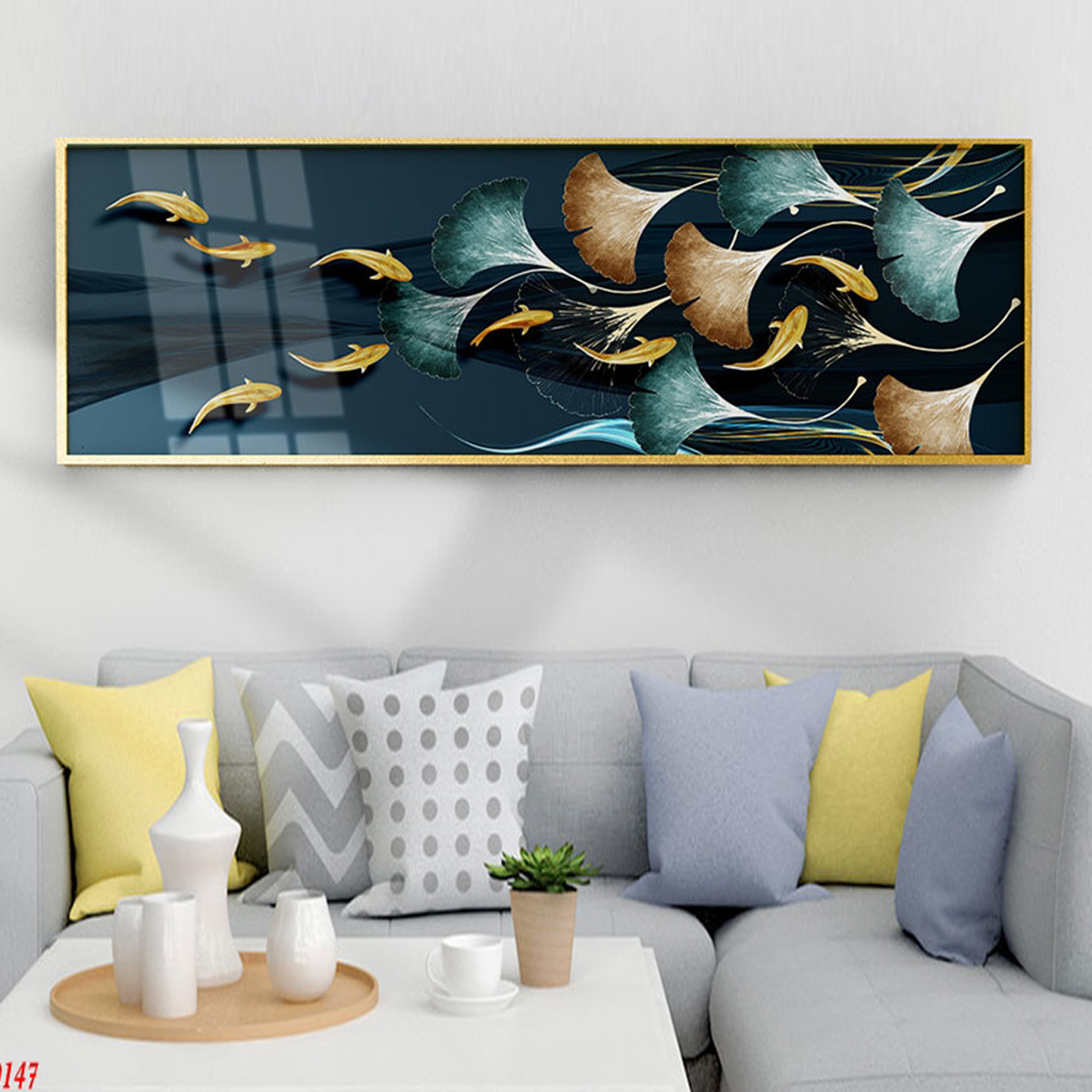 Tranh Canvas Trang Trí Cao Cấp - Tranh Đàn Cá Chép Bơi Lội Tuyệt Đẹp