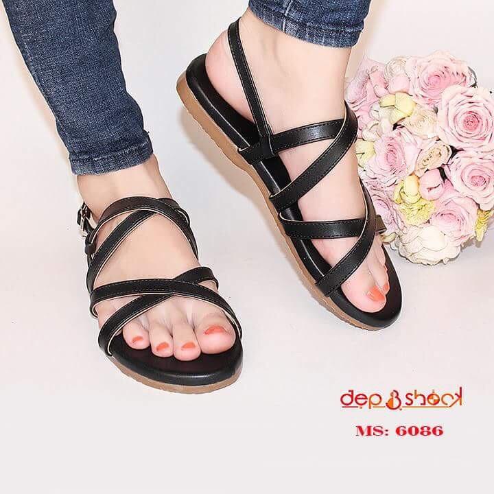 Sandal học sinh quai chéo đế bằng big size 42 43  chĩnh hangx cao cấp Đẹp &amp; shockt MS 6038