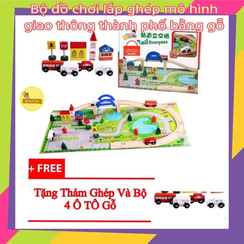 Bộ đồ chơi lắp ráp mô hình giao thông thành phố bằng gỗ đẹp,có 40 chi tiết,tặng kèm thảm cho bé