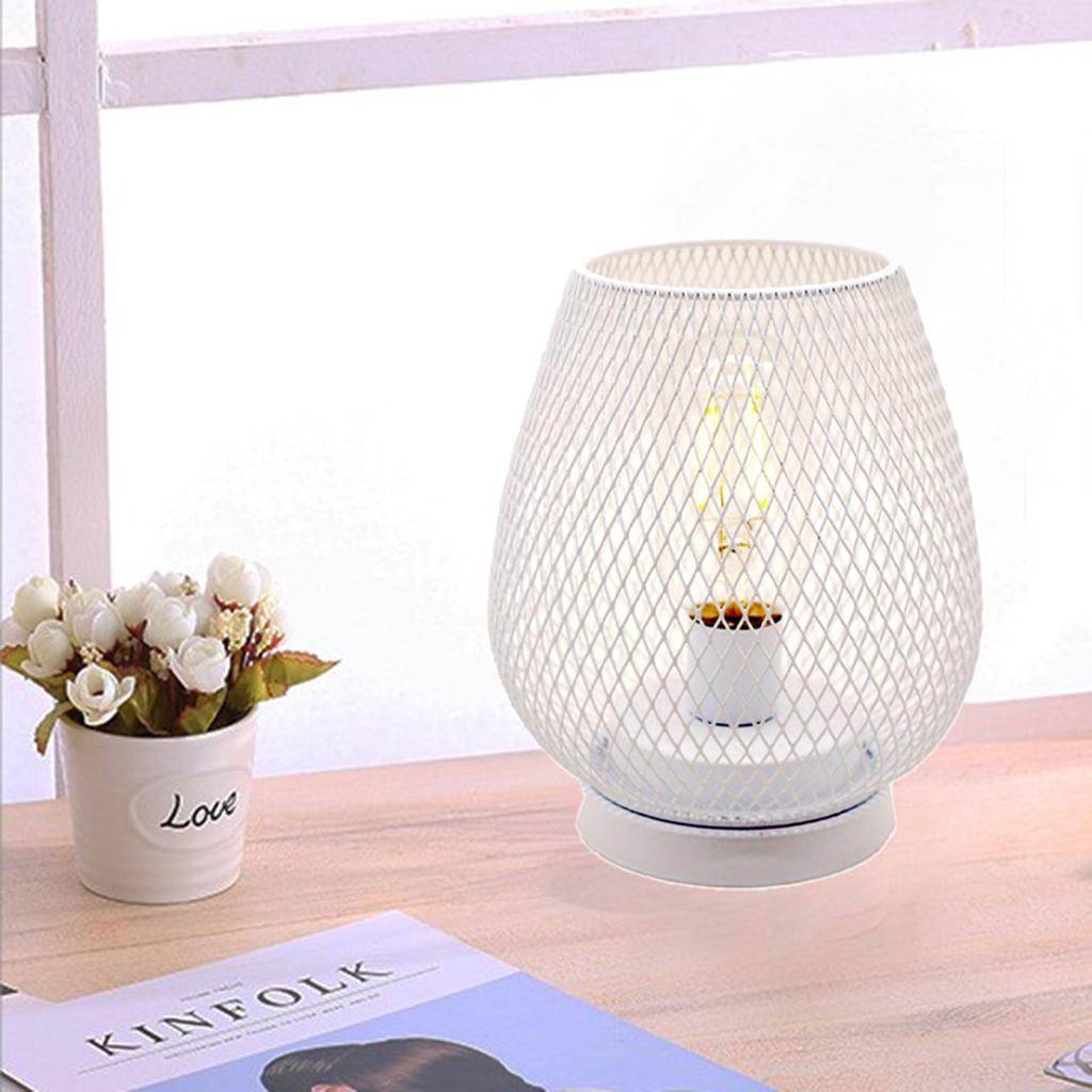 Iron Mesh Birdcage Shaped Table Lamp Light Battery Power Bedside Cafe White