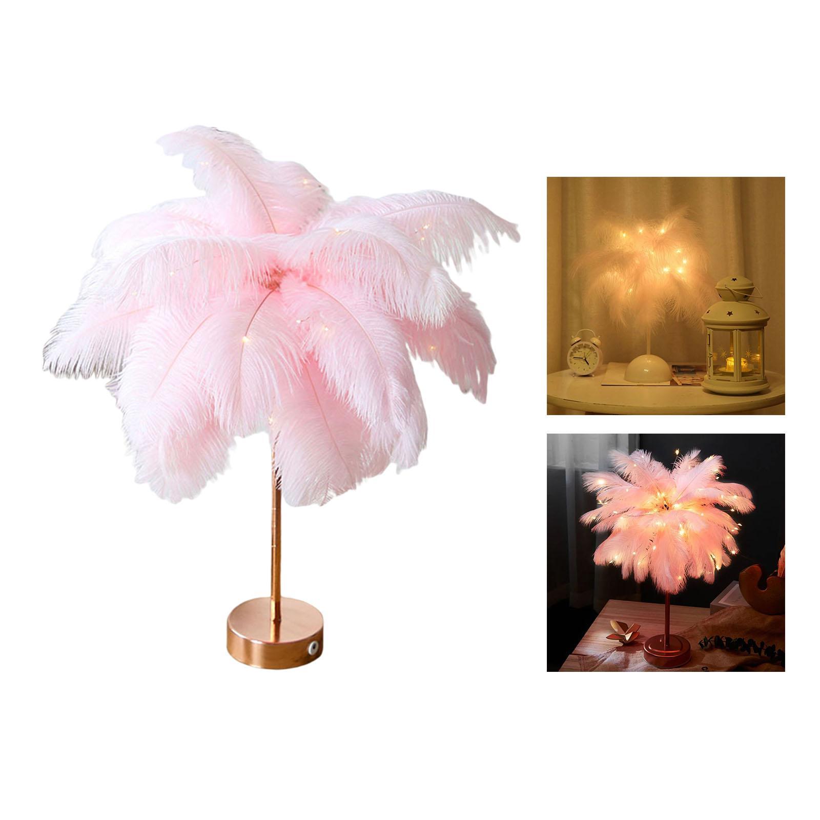 Feather Table Lamp  Nightlight Bedroom Hallway Sconces Decor Pink