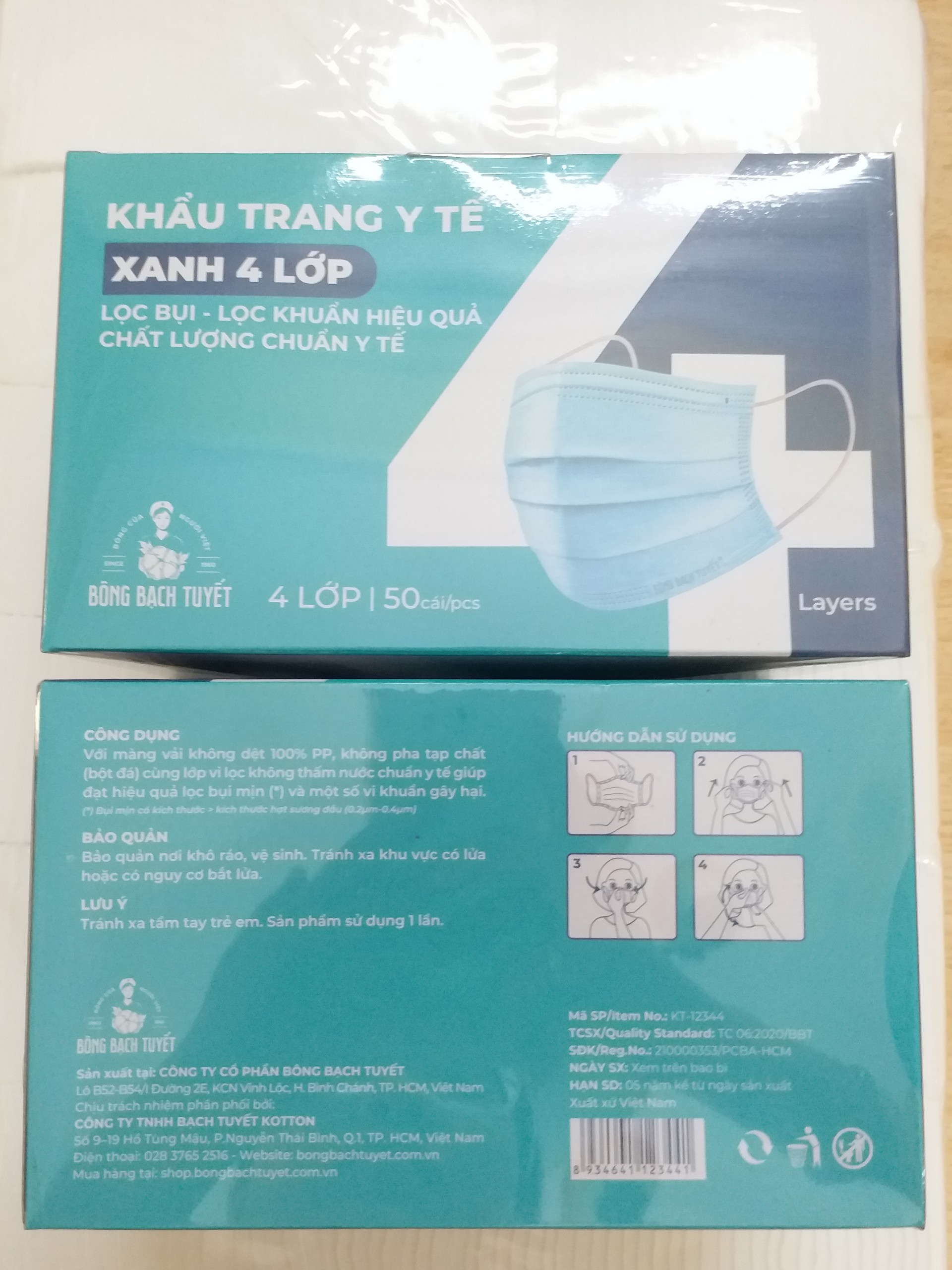 combo mua 5 hộp khẩu trang tặng 1 hộp màu xanh 4 lớp. bông bạch tuyết.