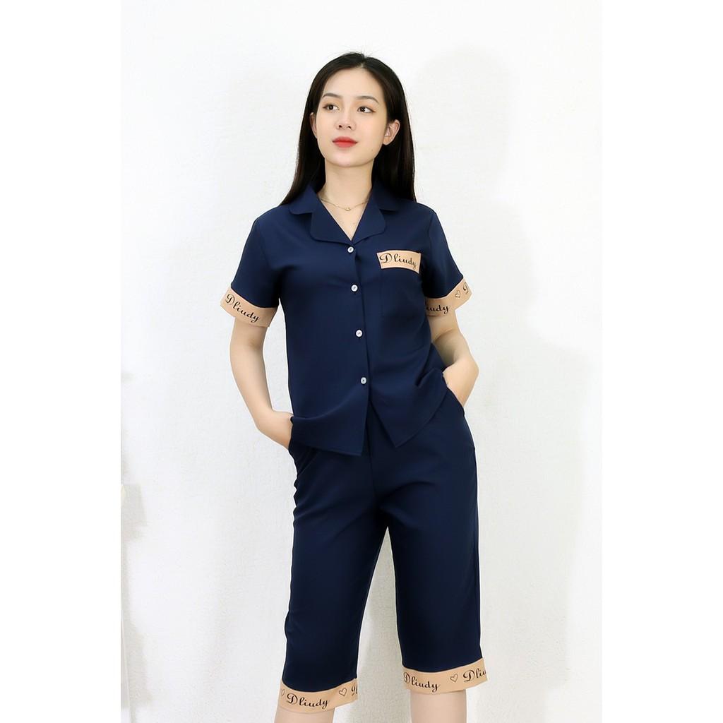 Bộ pijama lụa áo cộc quần lửng bộ ngủ cao cấp mềm mại thoải mái dễ thương giá rẻ  H28 XANH THAN