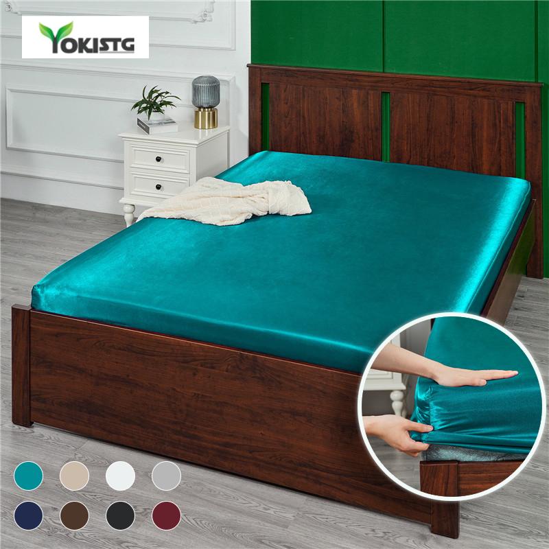 Lụa Satin Trang Bị Tấm Cao Cấp Bền Màu Bọc Nệm Thun Đôi Giường Giường Bao Nữ Hoàng Vương Kích Thước Teal