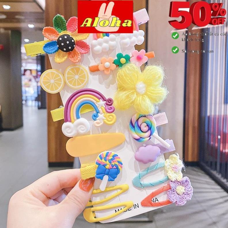 GIÁ RẺ NHẤT  Kẹp tóc cho bé gái set 14 chiếc họa tiết rất dễ thương (chọn mẫu) ALOHA SHOP