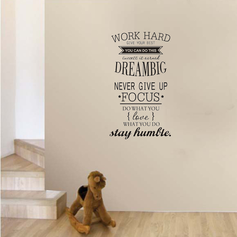 Decal dán tường Tiếng anh ý nghĩa và tạo động lực Work Hard - Dream Big - Never give up