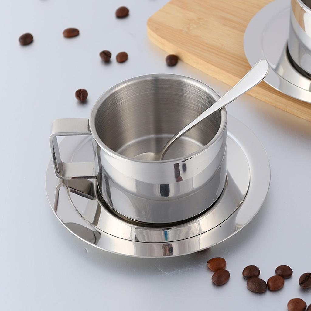 Coffee Cup Set Double Walled Insulated Coffee Mug Milk Cup Saucer Spoon S