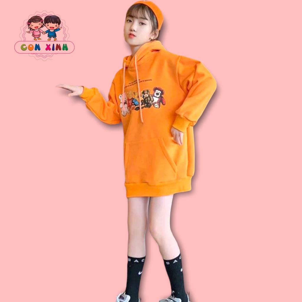 Áo hoodie unisex CON XINH form rộng nỉ nam nữ NHỮNG CHÚ GẤU,thời trang thu đông cho trẻ em từ 4 đến 8 tuổi