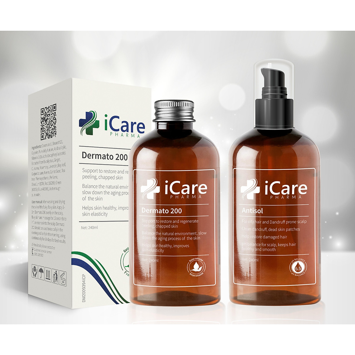 Dầu Gội iCare Pharma Antisol dược liệu pH 6.5 làm sạch gàu, giảm ngứa và bết tóc 240ml