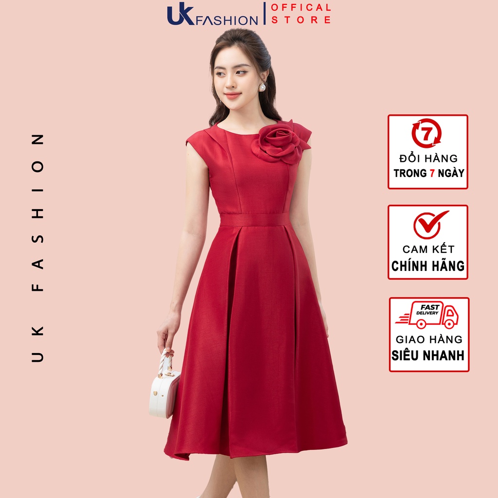 Đầm Dự Tiệc, Hoa Xếp Trước Ngực UK Fashion Dáng Xòe Thiết Kế Thanh Lịch Sang Trọng NKDV2209005