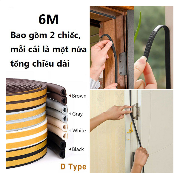 Gioăng, ron chữ D 3m dán khung cửa ngăn bụi, chống gió lùa, chống ồn, côn trùng dễ sử dụng GD733-RonDoi