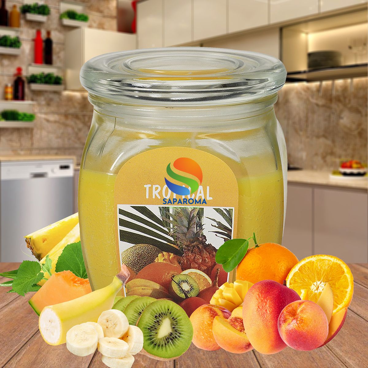 Hũ nến thơm tinh dầu Bolsius Tropical 305g QT024369 - trái cây nhiệt đới, nến trang trí, thơm phòng, thư giãn, Hỗ trợ khử mùi