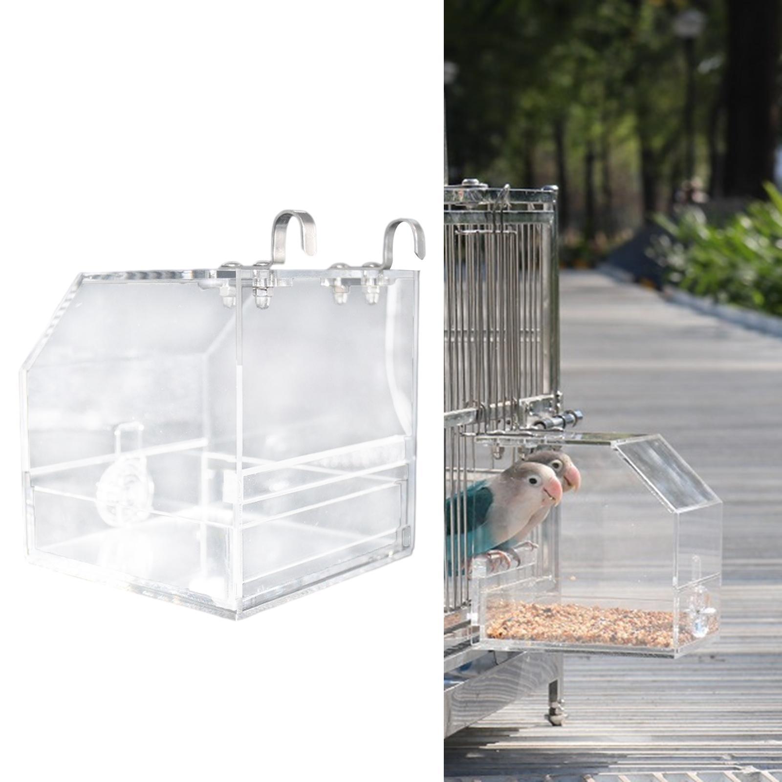 Clear Bird Cage Feeder Acrylic Hanging Pet Feeder Food Dish Feeding Box