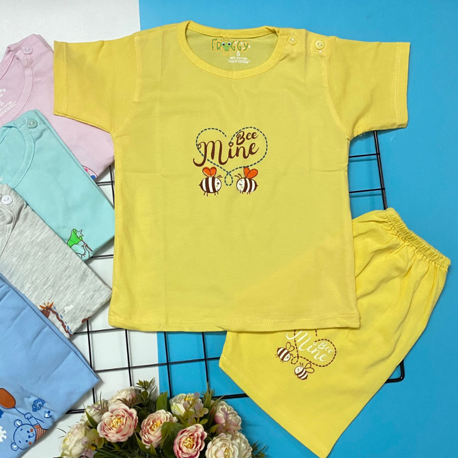 COMBO 3 Bộ quần áo sơ sinh cotton THT-FR GGY | Mẫu Tay Ngắn Cài VAI Màu | Size 3 - 5 cho bé 7 - 12 kg| Chất vải thun cotton 100% xịn, đẹp, mềm, họa tiết xinh | Hàng Việt Nam | quần áo trẻ em