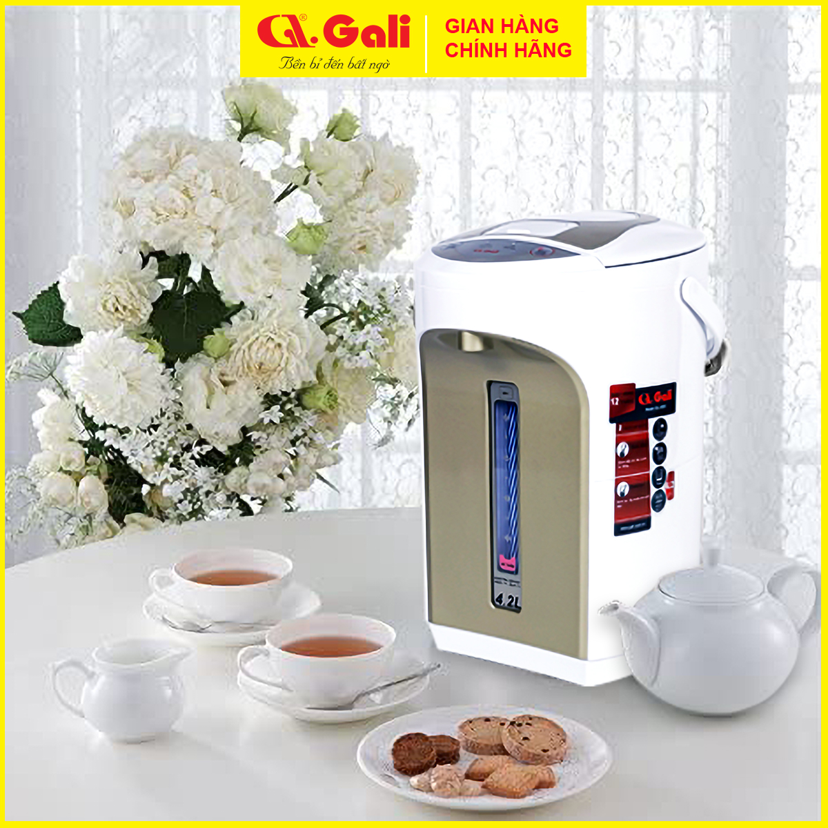 Bình thủy điện Gali, bình đun dung tích 4.2 lít, phích cấu tạo 2 lớp thân ngoài nhựa, ruột inox 304, hàng chính hãng 100%, bảo hành 24 tháng Gali