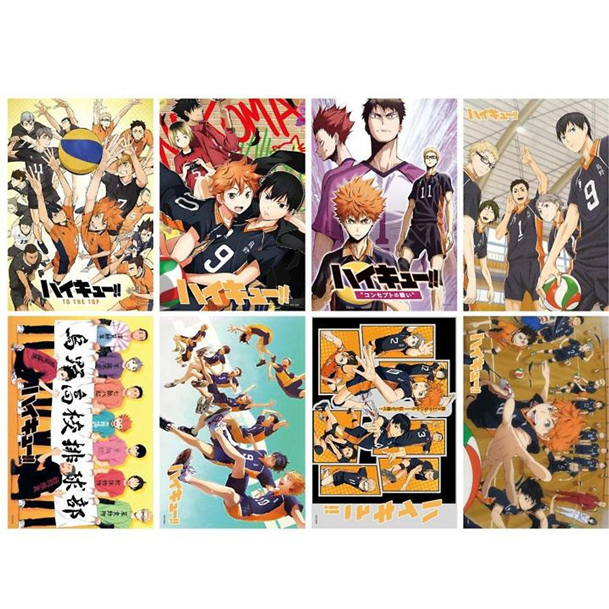 Poster Vua bóng chuyền Haikyuu 8 tấm A4 anime chibi