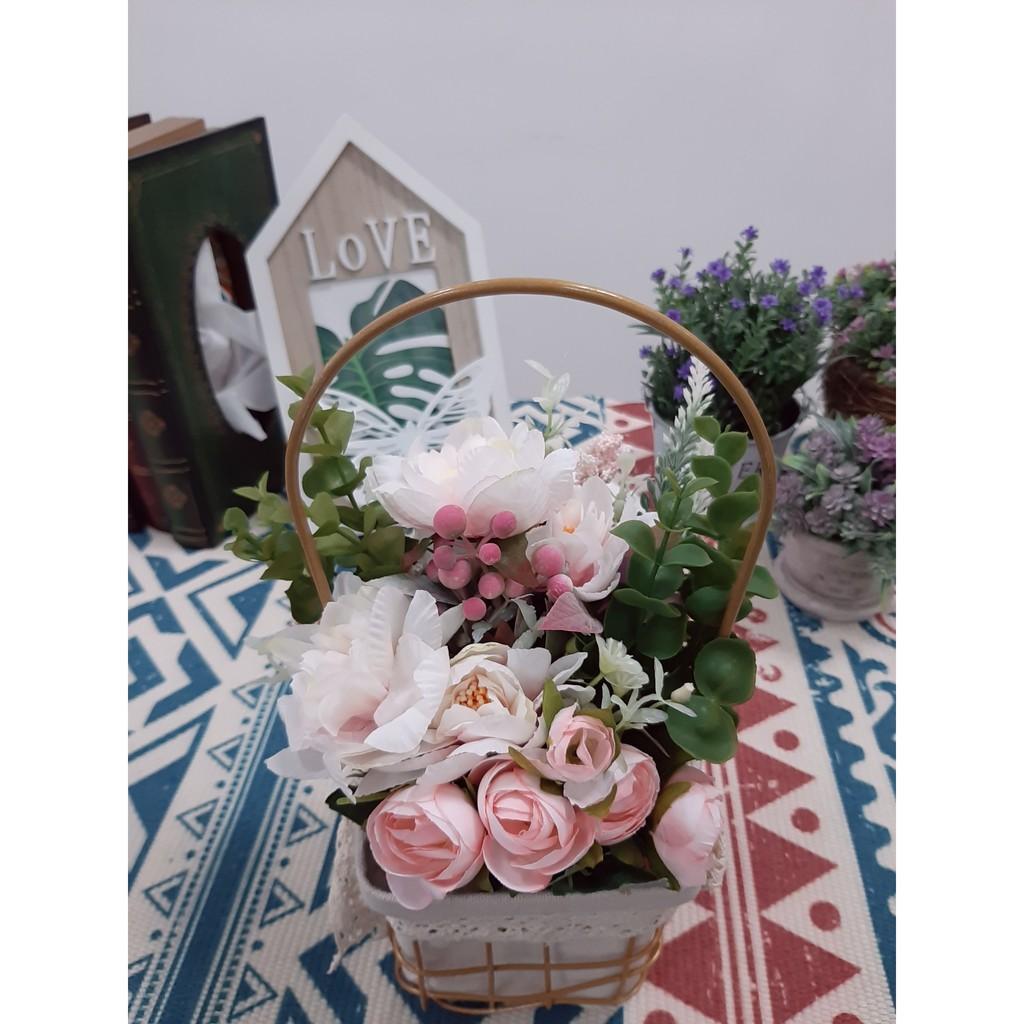Giỏ hoa hồng giả phong cách châu âu TMZ87890