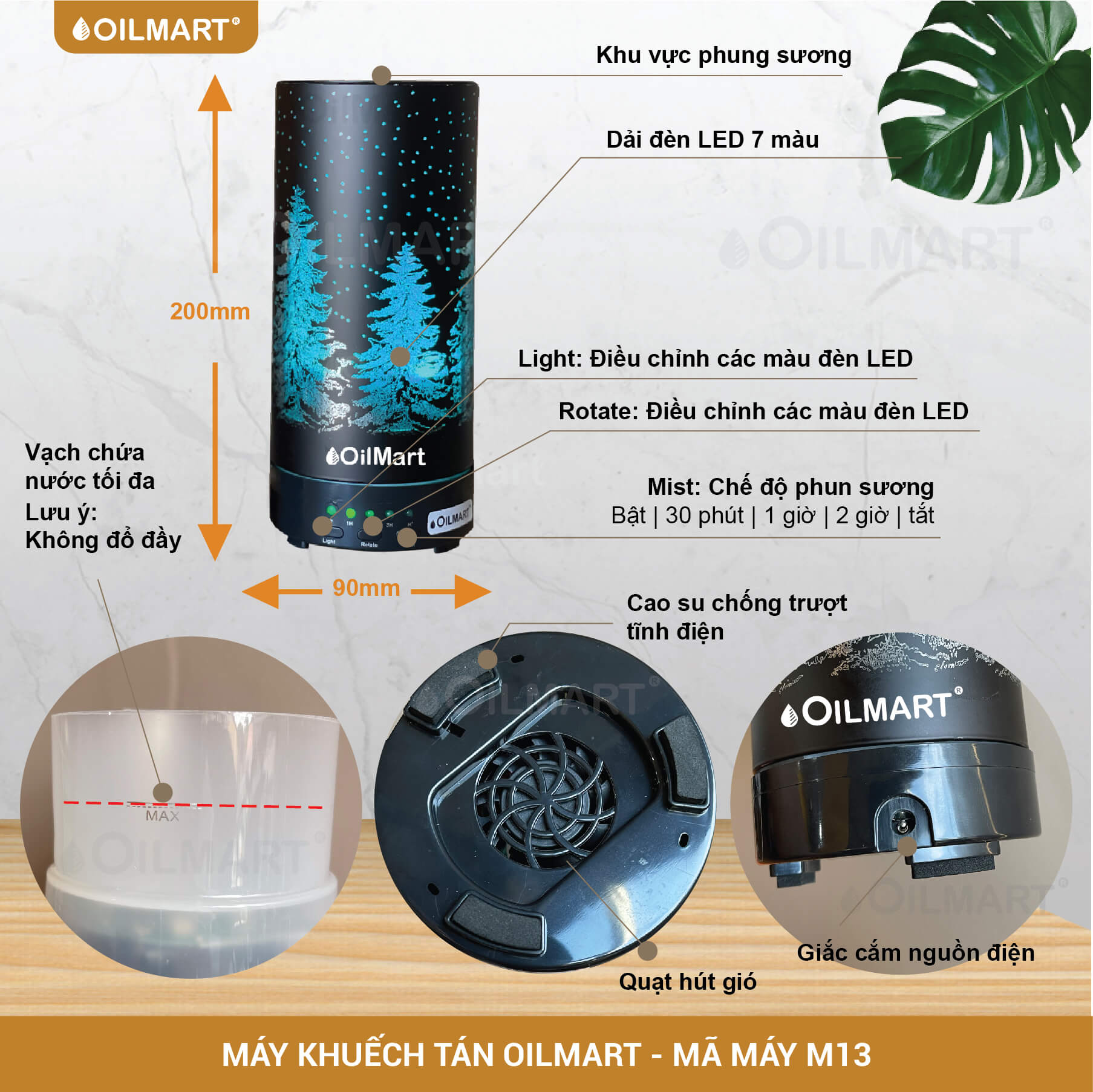 Máy Khuếch Tán Tinh Dầu Oilmart Bình Xoay - 16W 200ml