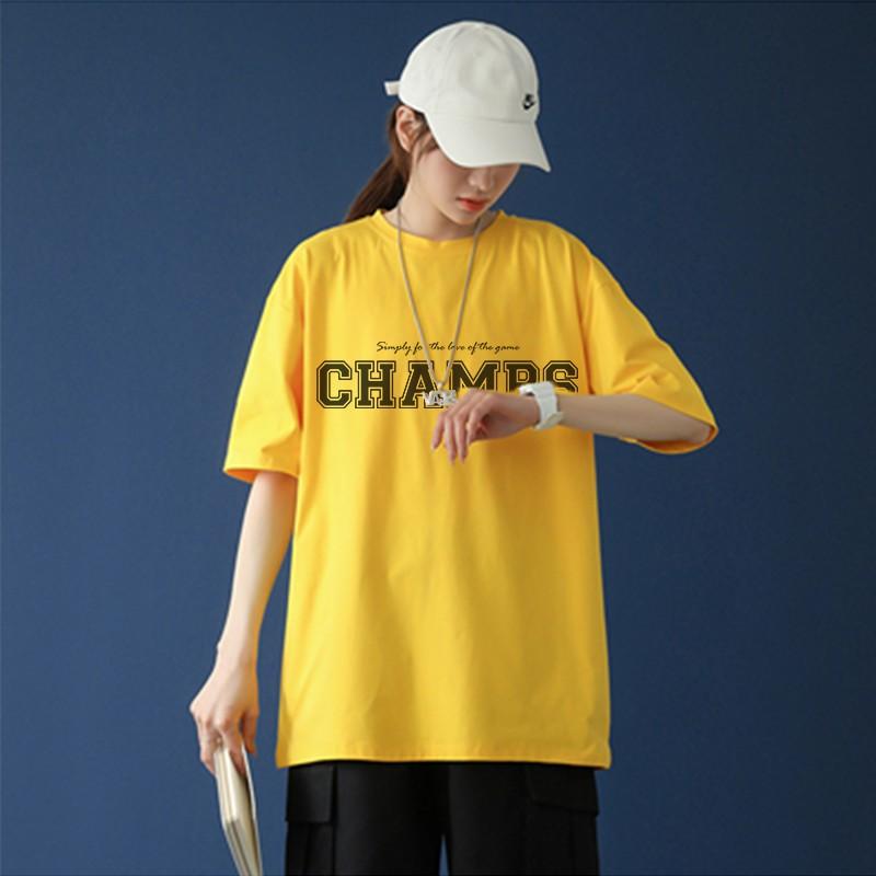 Áo thun nam nữ unisex tay lỡ phông form rộng teen cổ tròn oversize cotton giá rẻ basic đen trắng tee pull CHAMPS