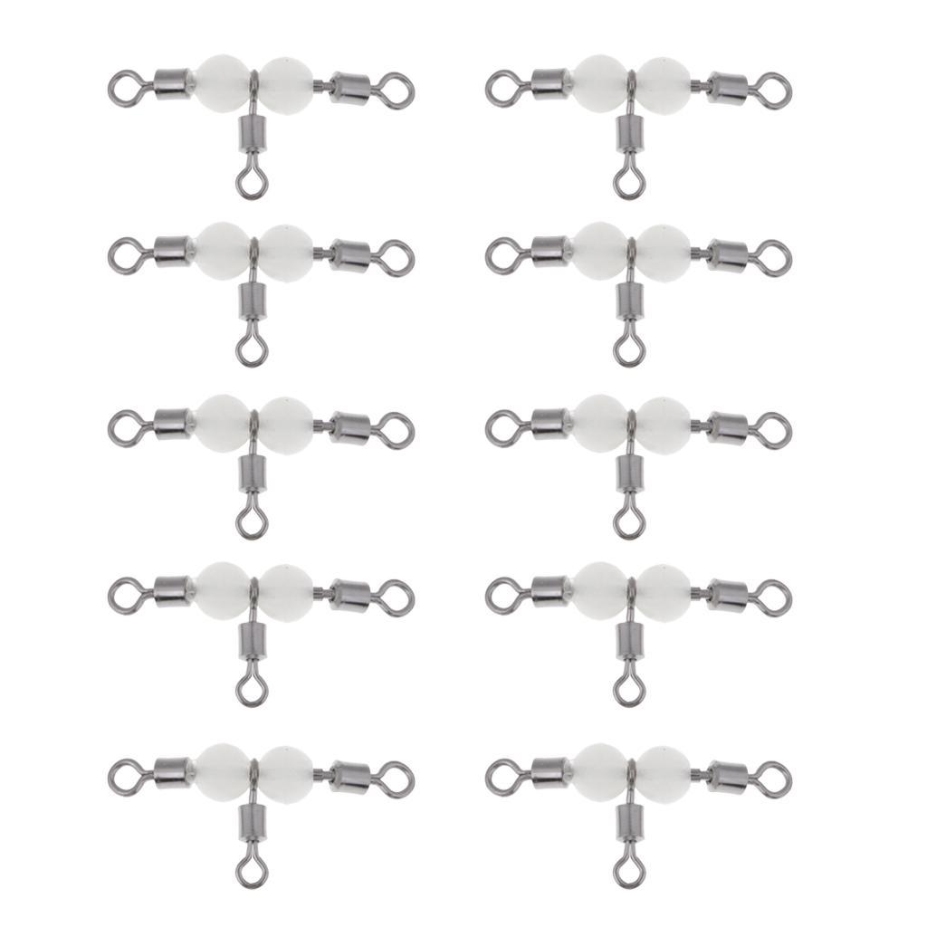 20x HOT 3 Way Rolling Swivels Barrel Triple Tackle T Shape Lure Connectors with Glow Luminous Beads