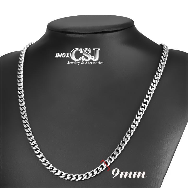 Dây chuyền nam inox cao cấp kiểu lặc đôi 9mm màu trắng sáng đẹp, không đen, không gỉ, chuẩn thời trang