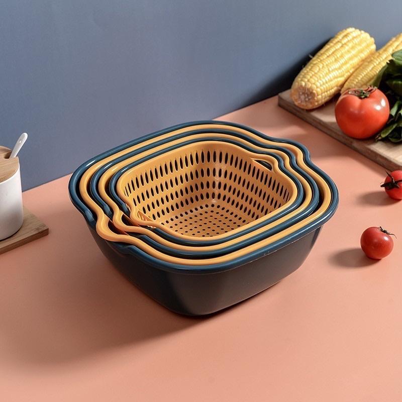 Bộ Rổ Nhựa Vuông, Rổ Tròn Kèm Chậu 6 Món Cao Cấp,Rổ Đựng Đồ Đa Năng - Loại Tốt