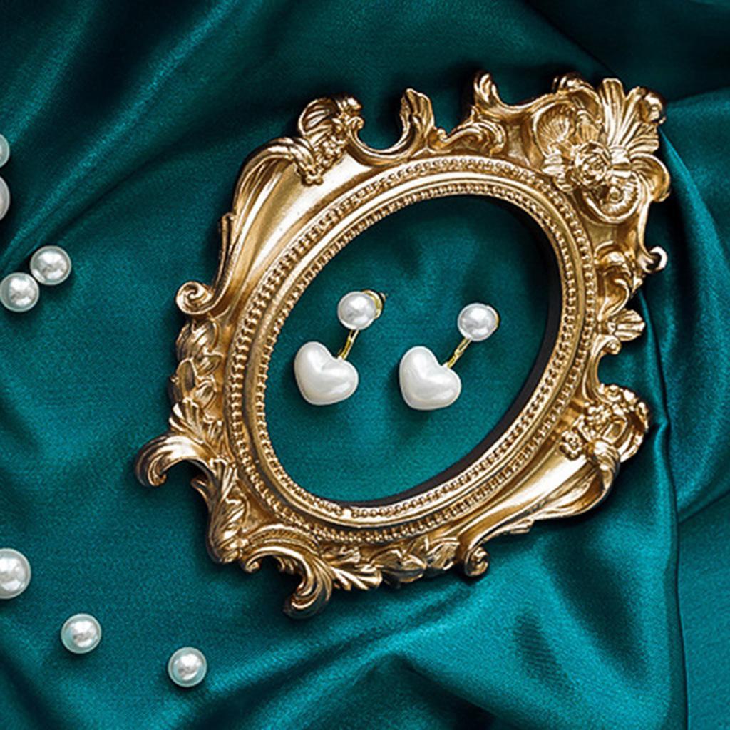 2X Vintage Golden Photo Frame Mini Resin Oval Antique Props Mould Decor Flower