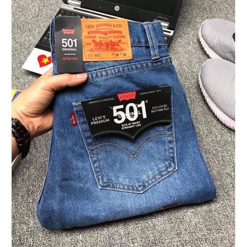 Quần jean nam ống suông xanh nhạt 501 quần bò nam ống rộng không co dãn hàng cao cấp jeans cotton haian jeans