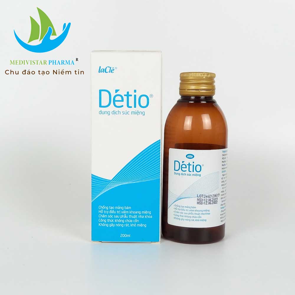 Combo 3 Hộp Nước Súc Miệng DETIO Công Nghệ Pháp Sử Dụng Cho Người Hôi Miệng, Chảy Máu Chân Răng, Giúp Vệ Sinh Răng Miệng, Chống Tạo Mảng Bám Chai 200ml