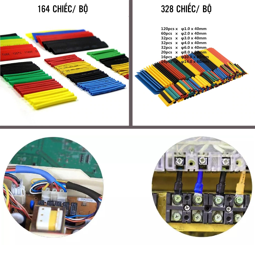 Bộ Ống Gen Co Nhiệt Thu Hẹp Nhiều Màu Đủ Size Kích Thước Giúp Cách Điện Bảo Vệ Dây Cáp Giúp Sửa Chữa Dây Điện Nhanh Chóng - Hàng Nhập Khẩu
