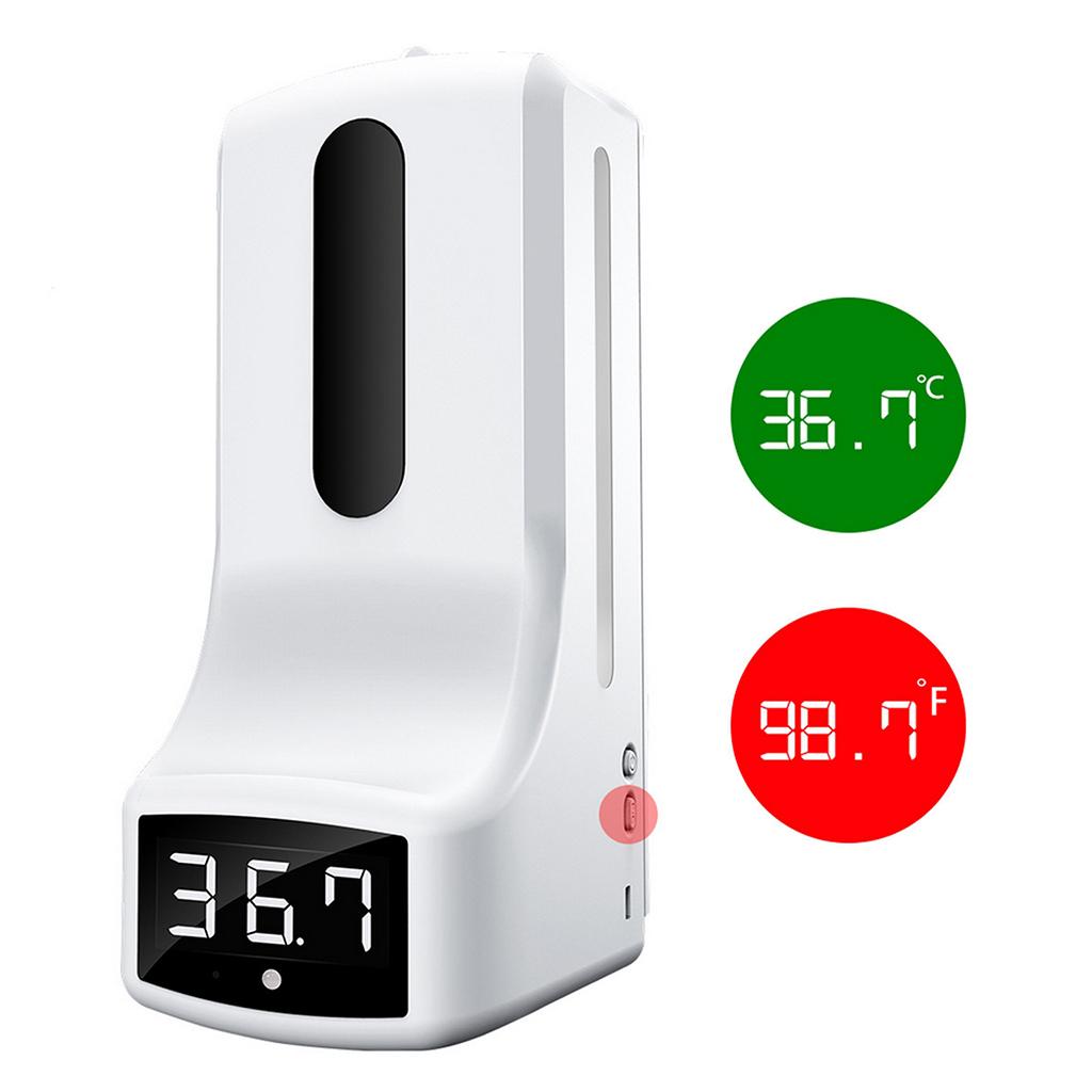 Wall-Mounted Body Thermometer Soap Dispenser, Non-Contact Digital Temperature Measurement with Alarm for Schools Offices Shops