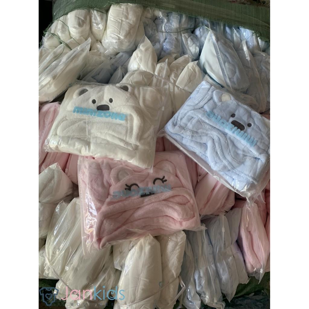 Chăn ủ sơ sinh hình gấu có mũ/ khăn choàng ủ minizon cho bé