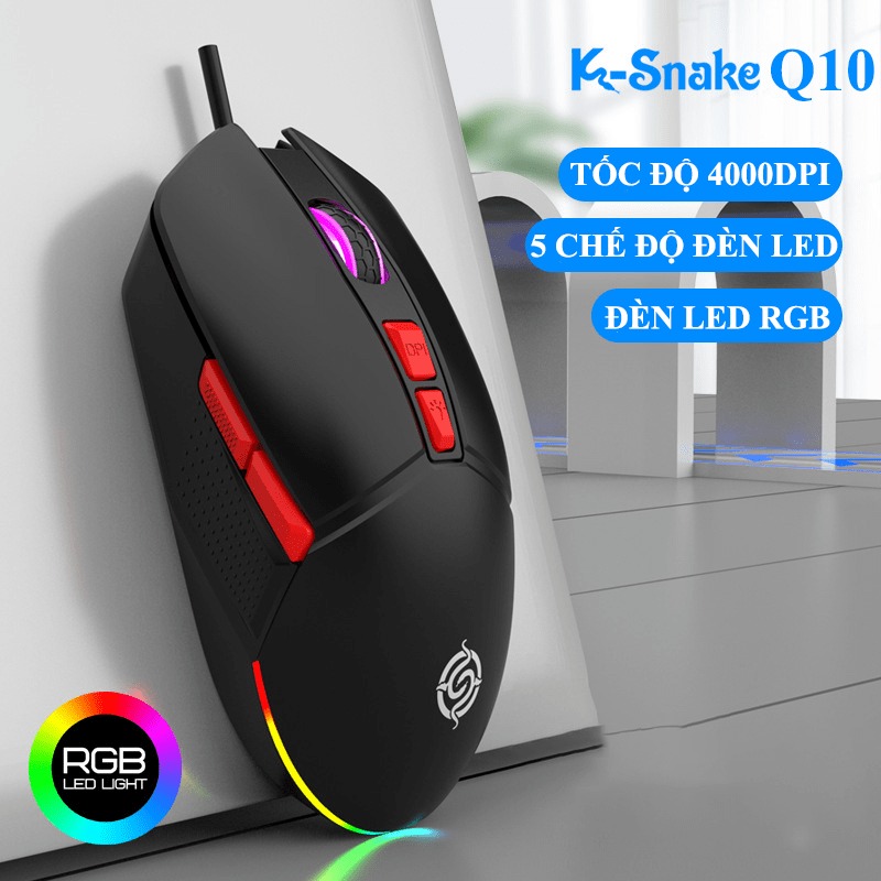 Chuột có dây chuyên game K-SNAKE Q10 có đèn led RGB 5 chế độ với tốc độ chuột lên đến 4000DPI - HÀNG CHÍNH HÃNG