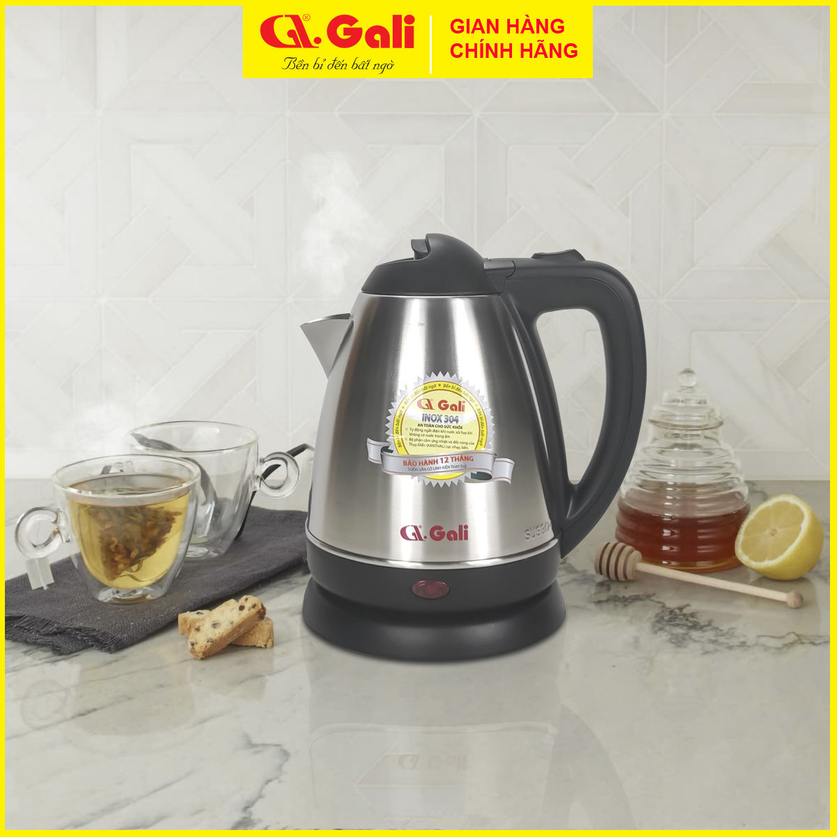 Ấm đun nước siêu tốc Gali dung tích lớn 5 lít, thân bình inox 304, đun sôi tự động ngắt điện, không phôi nhiễm, bảo hành 24 tháng Gali., hàng chính hãng 100%