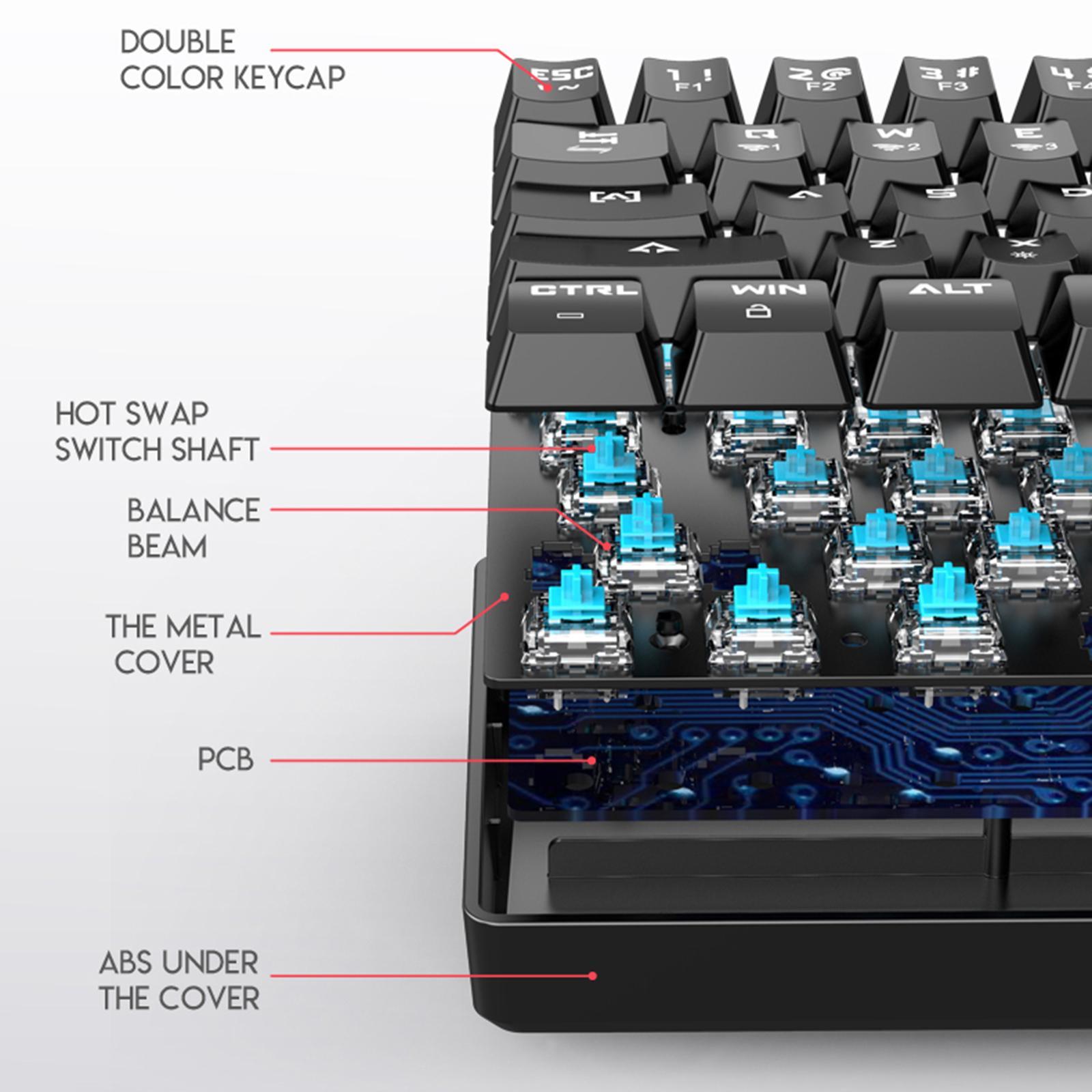 DIK61 Wireless 60% Mechanical Gaming Keyboard, Compact Bluetooth Mechanical Keyboard Blue Switches, 61 Keys, Compatible for Multi-Device Connection