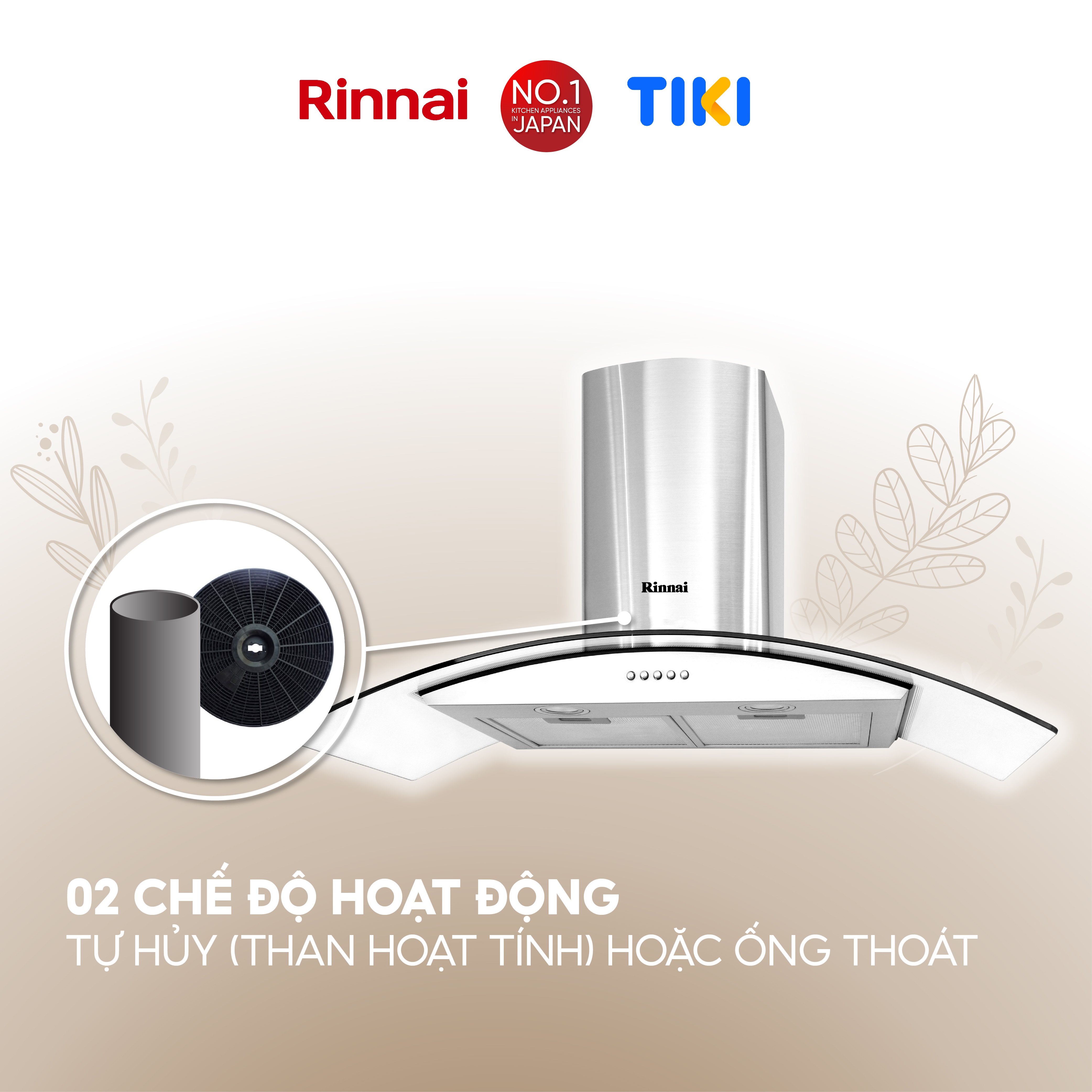 Máy hút mùi 90cm Rinnai RH-C139-GC than hoạt tính và ống thoát