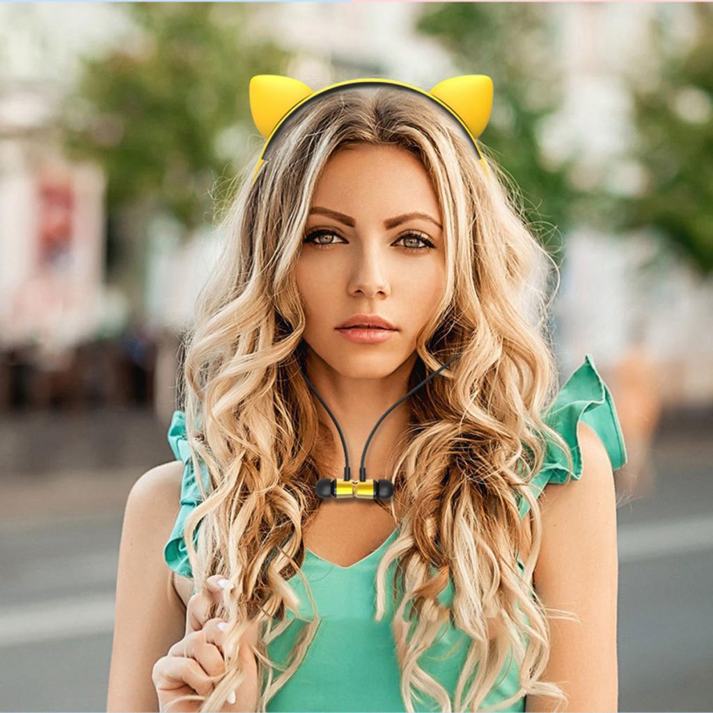 Wireless Bluetooth Headphones Neckband Headse Sports Stereo Magnetic Earphones with Mic Yellow