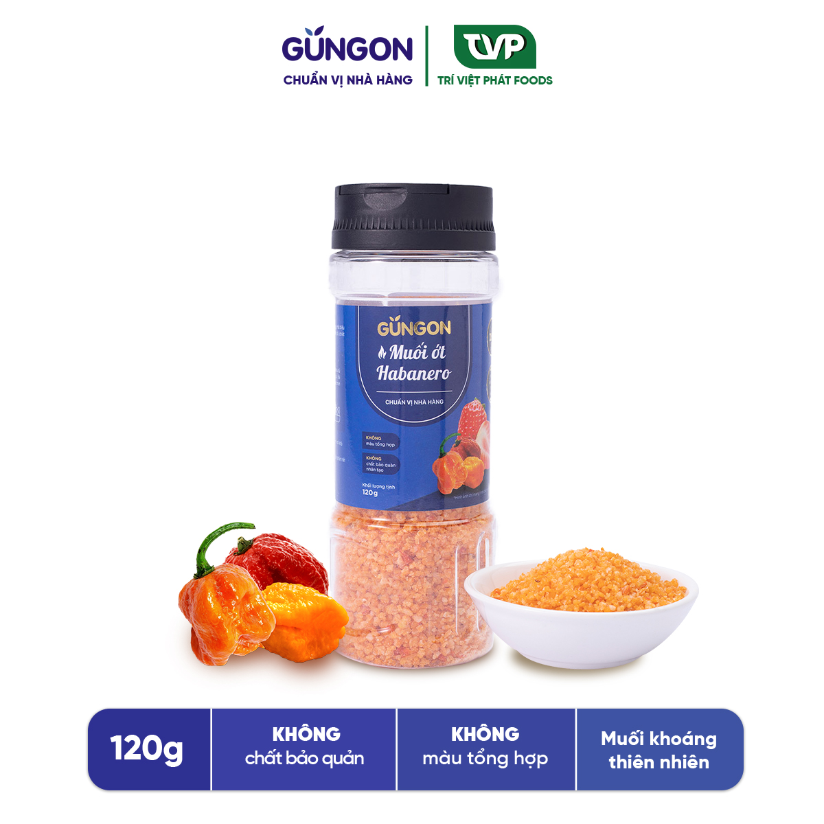 Muối ớt habanero Gungon từ muối khoáng chấm trái cây, rau củ 120g