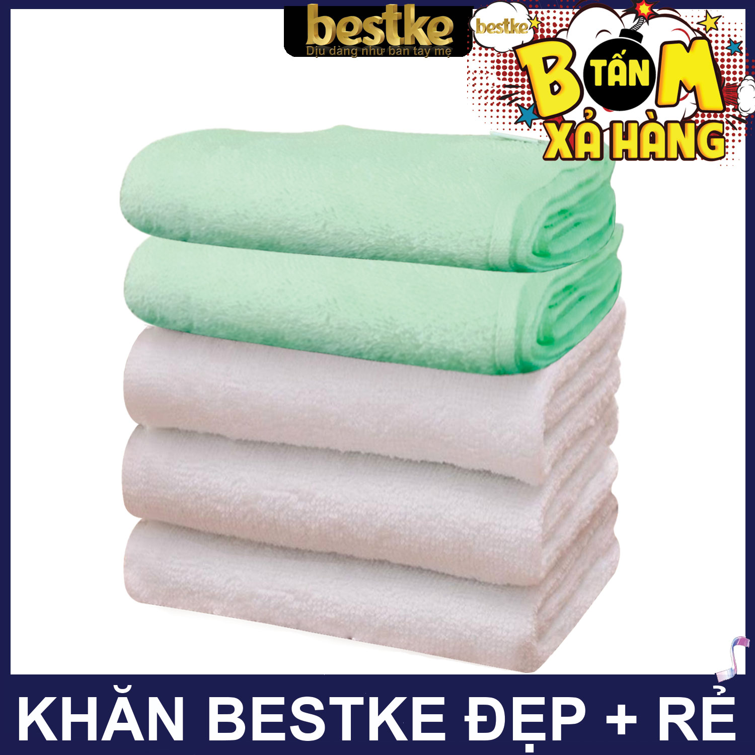 Set 5 cái Khăn gội bestke quấn đầu 100% cotton, 3 màu trắng và 2 xanh nõn chuối, KT 83*33cm, Cotton towels