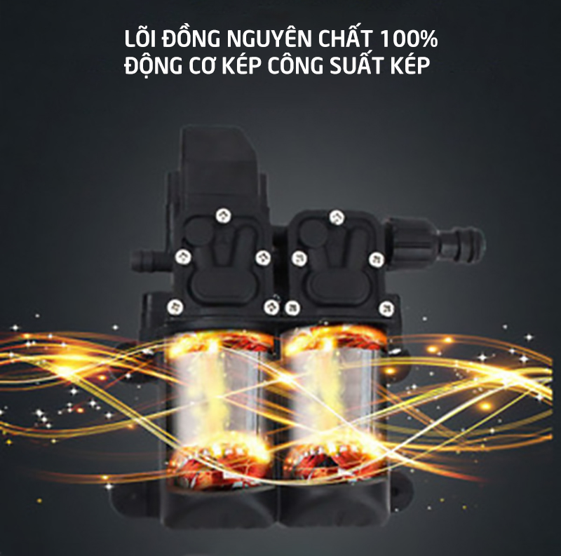 Trọn bộ máy bơm nước rửa xe mini động cơ đôi 120W, gồm ống nước vòi đồng tăng áp lực xịt nhiều chế độ rửa xe máy, ô tô, tưới cây, rửa sân vườn tặng bộ biến áp 220V-12V