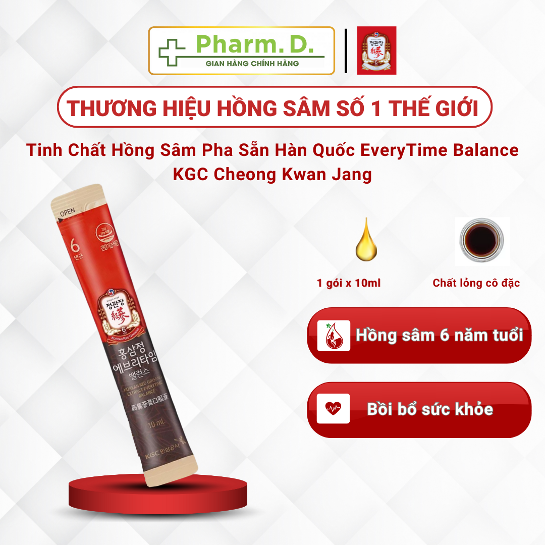 Tinh Chất Hồng Sâm Pha Sẵn EveryTime Balance KGC Cheong Kwan Jang (Hộp 20 gói, 30 gói, 1 Gói x 10ml)