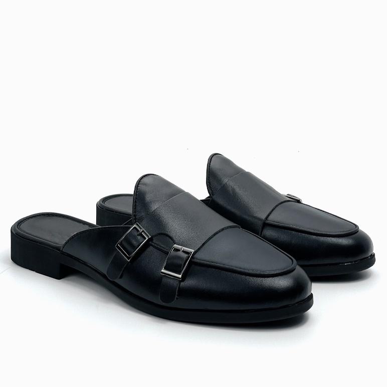 Giày sục nam ERMAND da Pu Pu bảo hành 1 năm kiểu dáng Double Monk Strap Slipper hiện đại - Mã T32