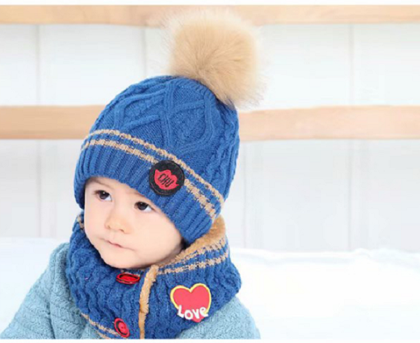 Bộ mũ len quả bông kèm khăn cao cấp trẻ em, sét nón len kèm khăn cho bé trai và bé gái