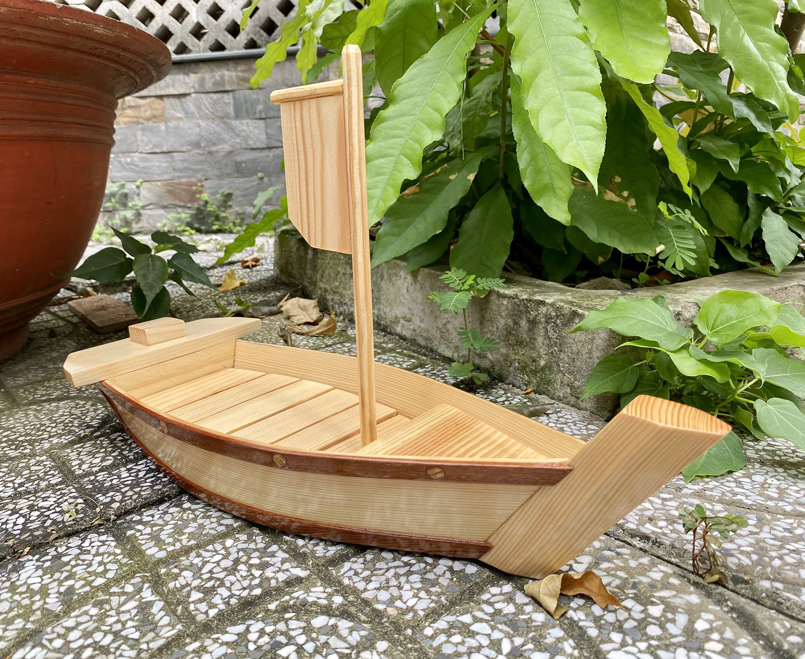 Khay thuyền gỗ 45cm trang trí decor hải sản
