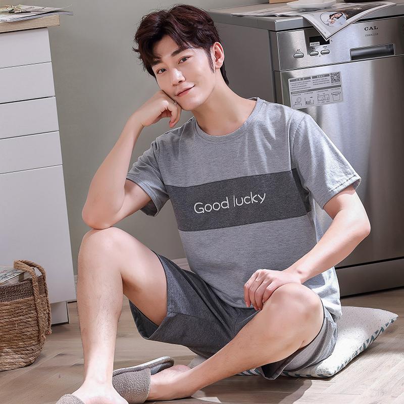 Mới Cổ Tròn Full Cotton Nam Ngắn Tay Mùa Hè Quần Short Bộ Đồ Ngủ Bộ Size Lớn L-4XL Đồ Ngủ Giải Trí Phù Hợp Với Váy Ngủ Nam Pijamas